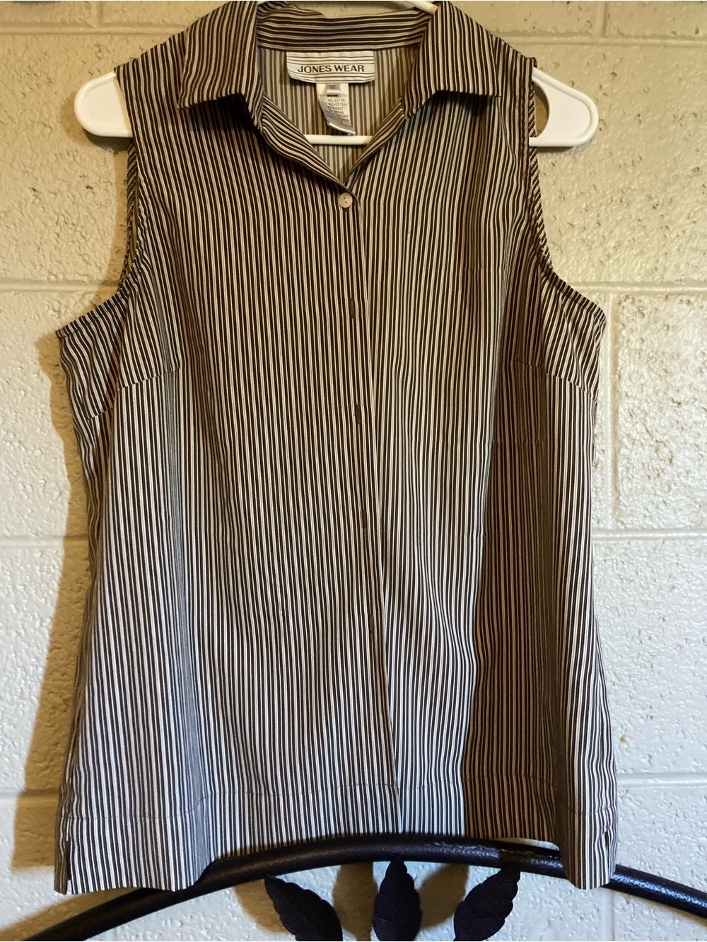 Sleeveless Brown and White Button Up